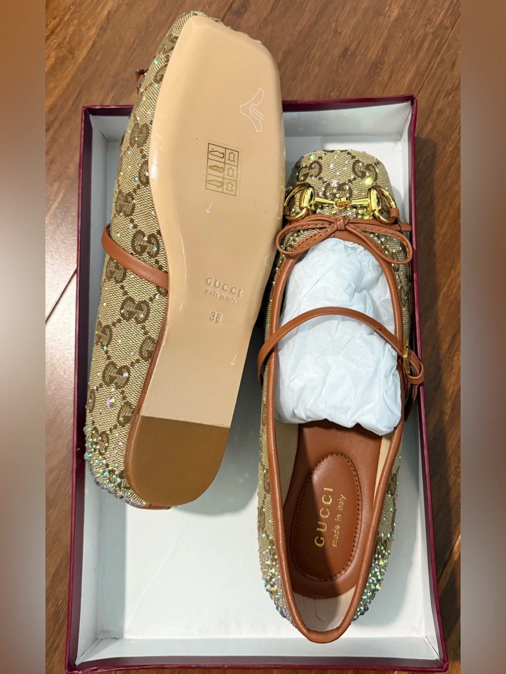 Gucci Gold GG Crystal-Embellished Leather-Trim Loafers